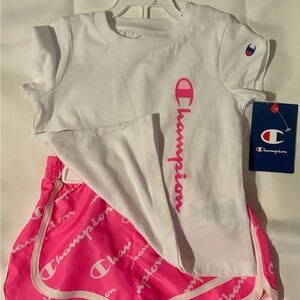 Champion White Tee and Pink Shorts Set